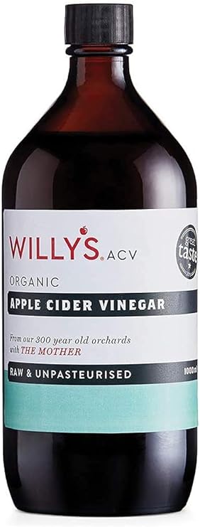 WILLY'S Apple Cider Vinegar with Live Mother - Probiotics For Detox & Gut Health - 1L Glass Bottle - Sustainable ACV (Packaging may vary)