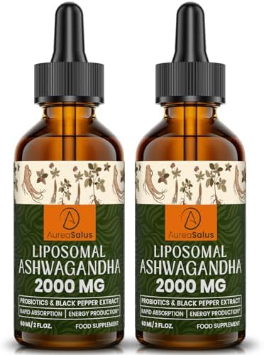 Liposomal Ashwagandha Drops 2000mg, Pure Natural Ashwagandha Extract, Enrich Probiotics & Black Pepper Extract, Stress Relieve Supplements, Increase Energy (60 ml (Pack of 1))