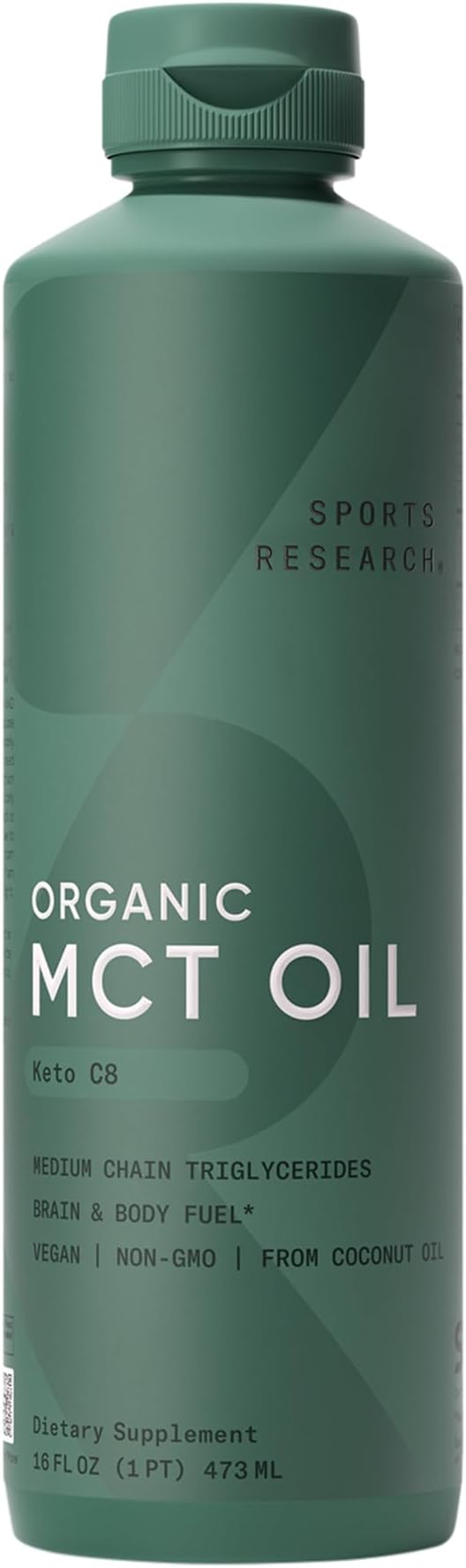 Sports Research Keto MCT Oil from Organic Coconuts - Fatty Acid Fuel for Body + Brain - Single Ingredient C8 Caprylic Acid - Perfect in Coffee, Tea, & More - Non-GMO & Vegan - Unflavored (16 Oz)