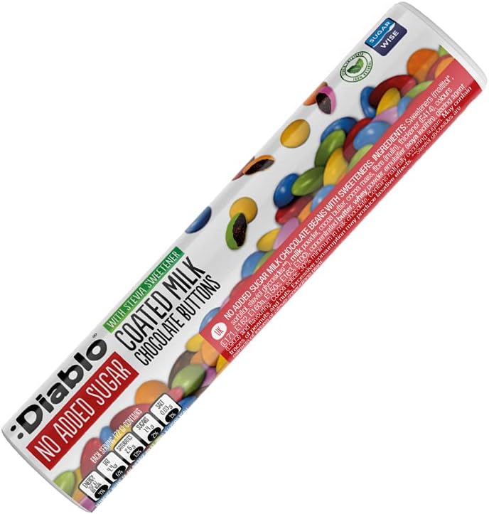 Diablo No Added Sugar Coated Milk Chocolate Buttons Tube