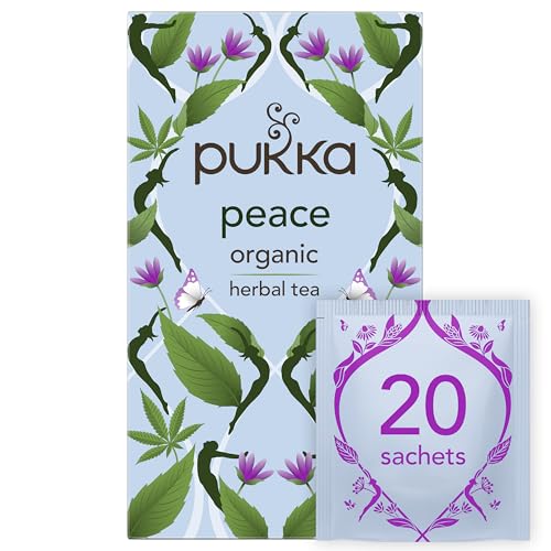 Pukka Peace Organic Tea Bags, Herbal Tea with Spearmint, Ashwagandha, and Hemp Seed Oil, Perfect for Balanced Tranquility, Caffeine Free, 80 Total Tea Bags.