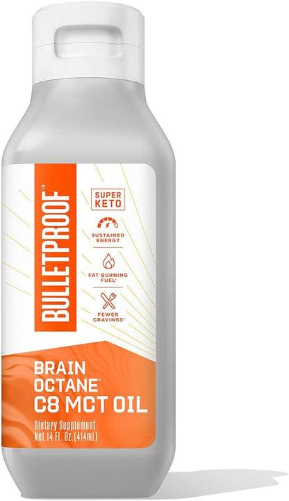 Bulletproof Coconut Brain Octane C8 MCT Oil, 16 Ounces, Premium Keto Supplement for Sustained Energy, Brain and Body Fuel, Unflavored, Add to Coffee and Smoothies, Packaging May Vary