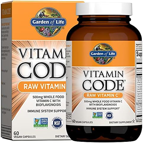 Garden of Life Raw Vitamin Code Vitamin C, 120 Vegan Capsules, 500mg Whole Food Vitamin C Supplements with Bioflavonoids, Fruits & Veggies, Probiotics, Gluten Free for Adults