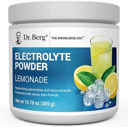 Dr. Berg Zero Sugar Hydration Keto Electrolyte Powder - Enhanced w/ 1000 mg of Potassium & Real Pink Himalayan Salt (NOT Table Salt) - Lemonade Flavor Hydration Drink Mix Supplement - 100 Servings