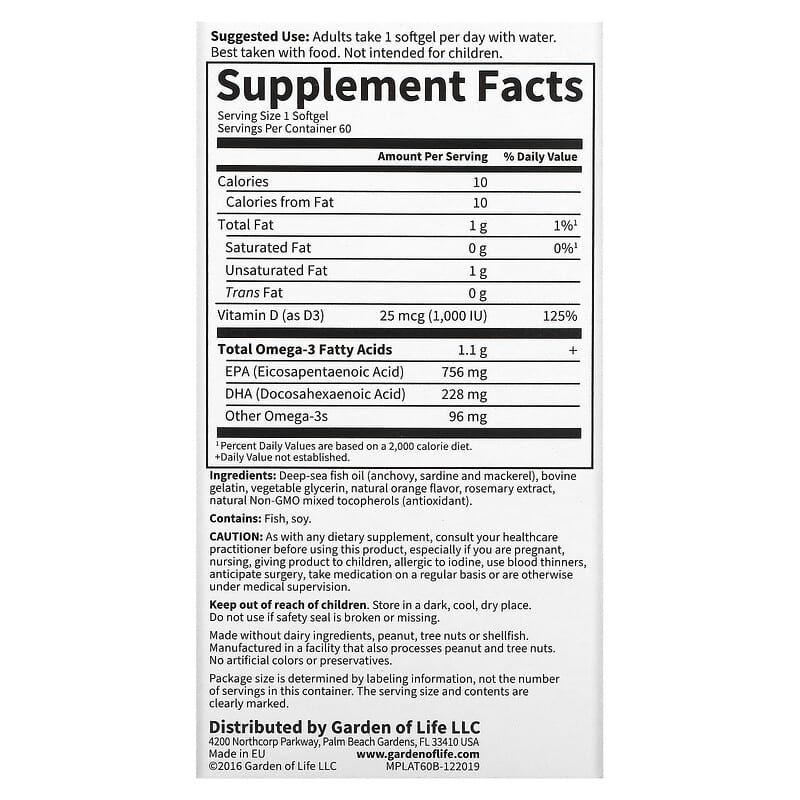 Minami Nutrition Garden of Life Supercritical Platinum Omega-3 Fish Oil Orange
