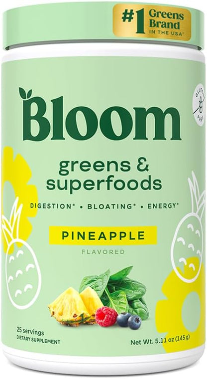 Bloom Nutrition Greens and Superfoods Powder for Digestive Health, Greens Powder, Digestive Enzymes, Probiotics, Spirulina, Chlorella for Bloating & Gut Support, Green Juice, 30 SVG, Strawberry Kiwi