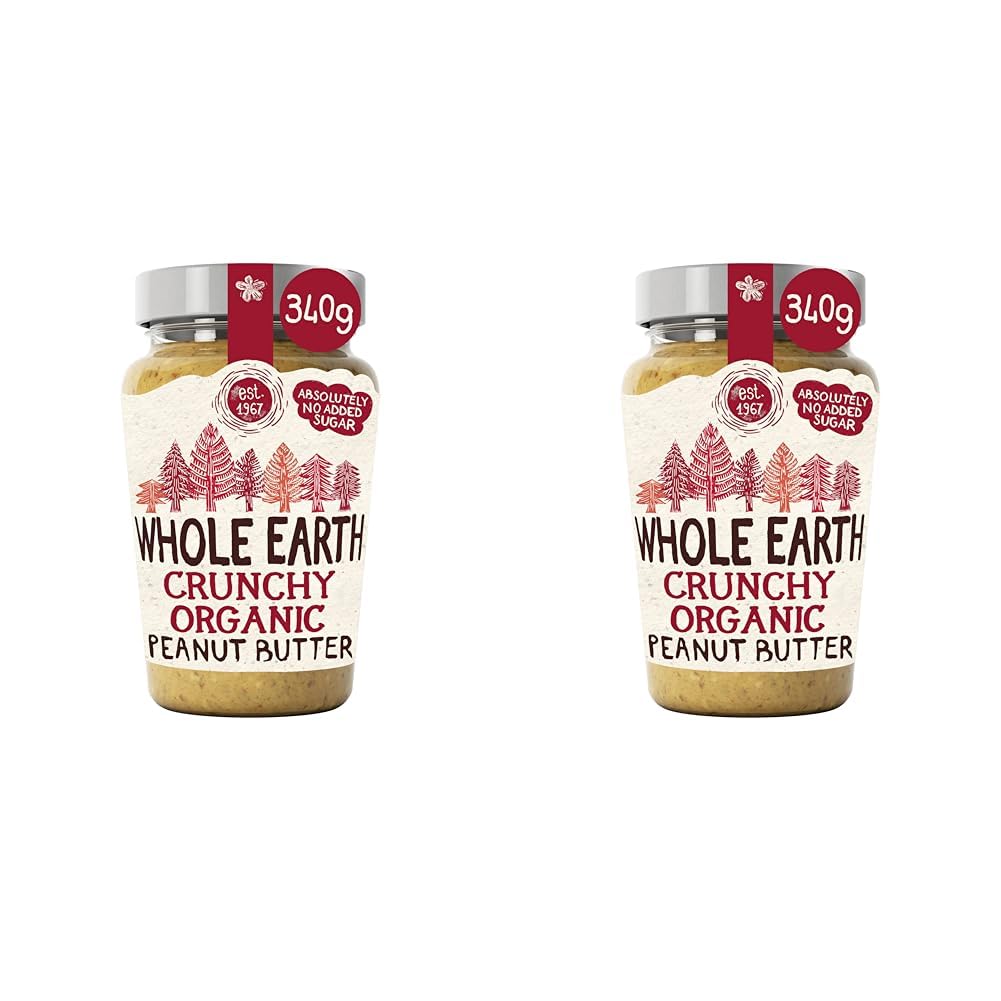 Whole Earth Crunchy Organic Peanut Butter, 340 g Jar, Original Nut Spread Made with All Natural Ingredients, No Added Sugar, Gluten Free, Vegetarian & Vegan Friendly