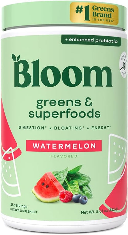 Bloom Nutrition Greens and Superfoods Powder for Digestive Health, Greens Powder, Digestive Enzymes, Probiotics, Spirulina, Chlorella for Bloating & Gut Support, Green Juice, 30 SVG, Strawberry Kiwi