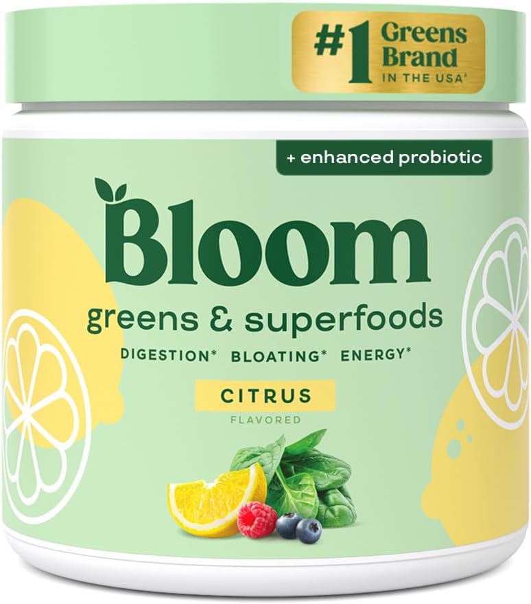 Bloom Nutrition Greens and Superfoods Powder for Digestive Health, Greens Powder, Digestive Enzymes, Probiotics, Spirulina, Chlorella for Bloating & Gut Support, Green Juice, 30 SVG, Strawberry Kiwi