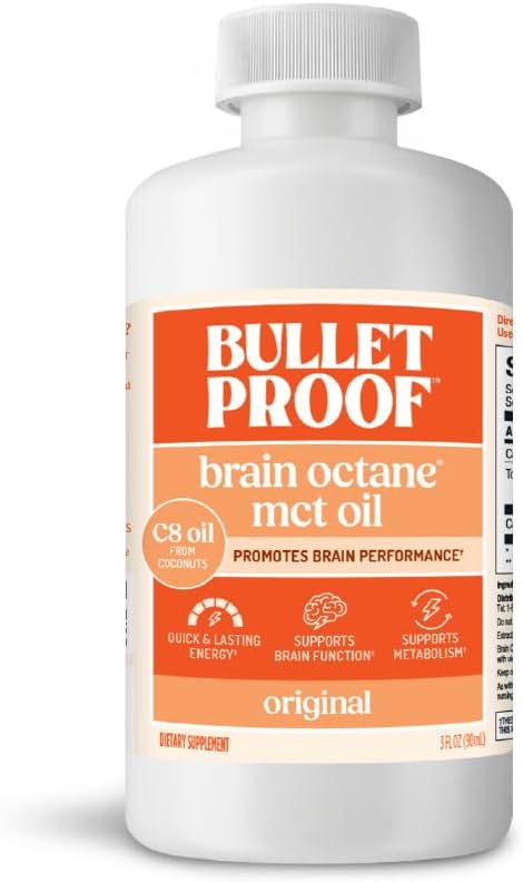 Bulletproof Coconut Brain Octane C8 MCT Oil, 16 Ounces, Premium Keto Supplement for Sustained Energy, Brain and Body Fuel, Unflavored, Add to Coffee and Smoothies, Packaging May Vary