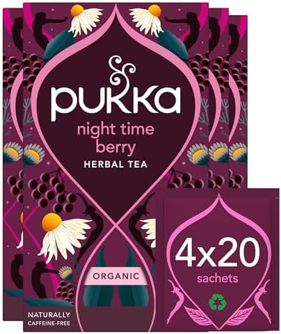 Pukka Herbs Night Time Berry Herbal Sleep Tea, 80 Teabags, Caffeine Free