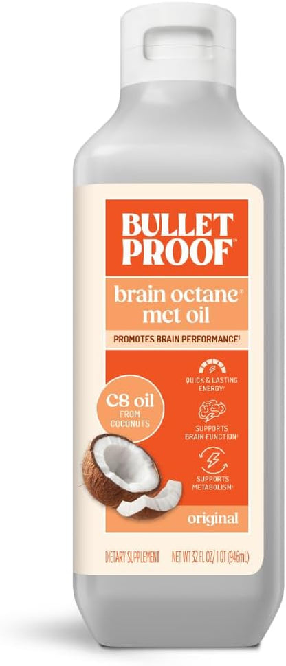 Bulletproof Coconut Brain Octane C8 MCT Oil, 16 Ounces, Premium Keto Supplement for Sustained Energy, Brain and Body Fuel, Unflavored, Add to Coffee and Smoothies, Packaging May Vary