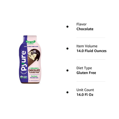 Pyure Organic Caramel Flavored Syrup, Zero Sugar, 1 Net Carb, Gluten-Free, Plant-Based for Vegan Keto Friendly Food, 14 Oz