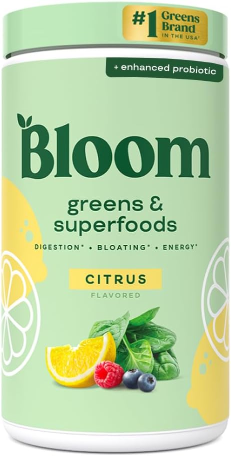 Bloom Nutrition Greens and Superfoods Powder for Digestive Health, Greens Powder, Digestive Enzymes, Probiotics, Spirulina, Chlorella for Bloating & Gut Support, Green Juice, 30 SVG, Strawberry Kiwi