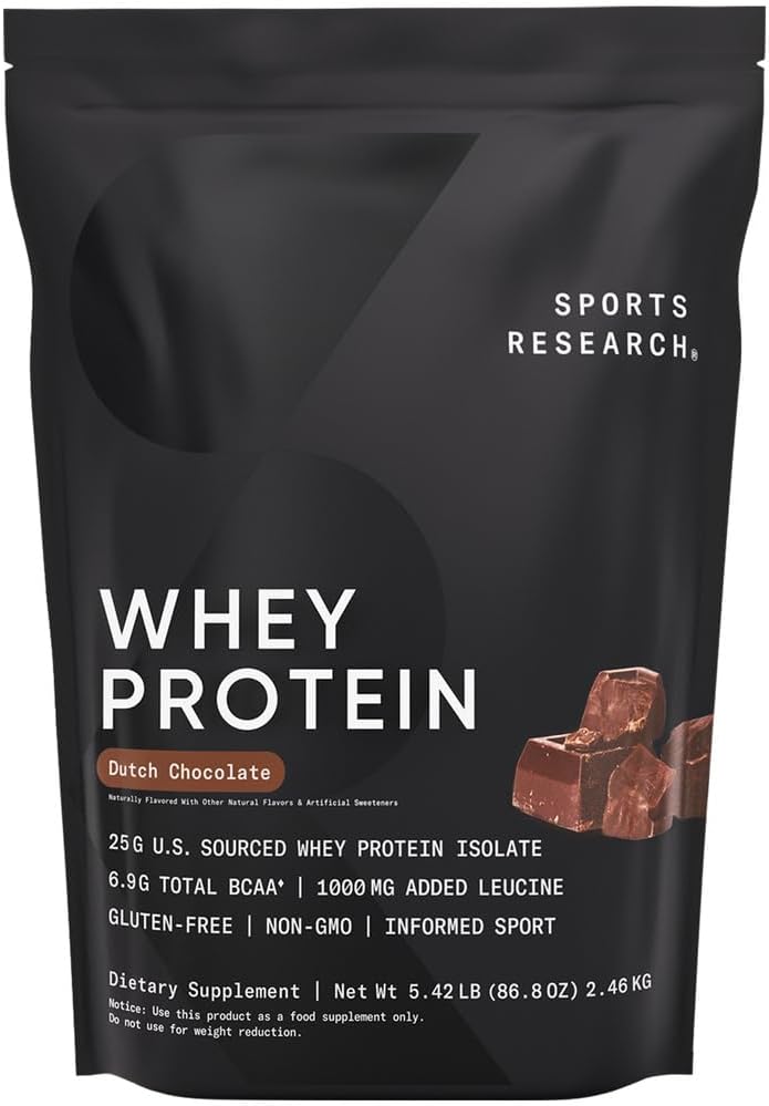 Sports Research Whey Protein Isolate - Sports Nutrition Protein Powder 25g per Serving - 5lb Bag Whey Protein - Vanilla Flavor - Bulk Protein Powder, 56 Servings