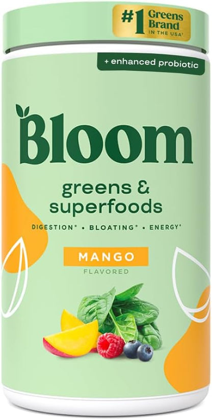 Bloom Nutrition Greens and Superfoods Powder for Digestive Health, Greens Powder, Digestive Enzymes, Probiotics, Spirulina, Chlorella for Bloating & Gut Support, Green Juice, 30 SVG, Strawberry Kiwi