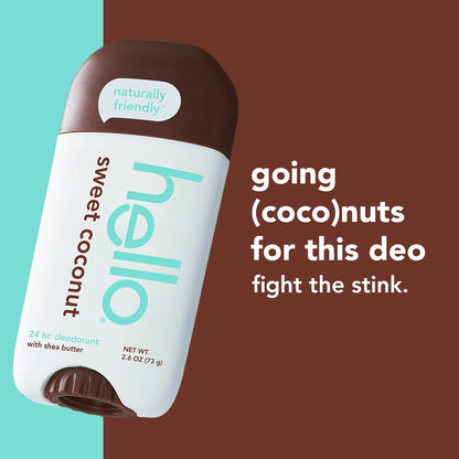 hello Sweet Coconut Deodorant With Shea Butter for Women + Men & Antiplaque Toothpaste, Fluoride Free for Teeth Whitening