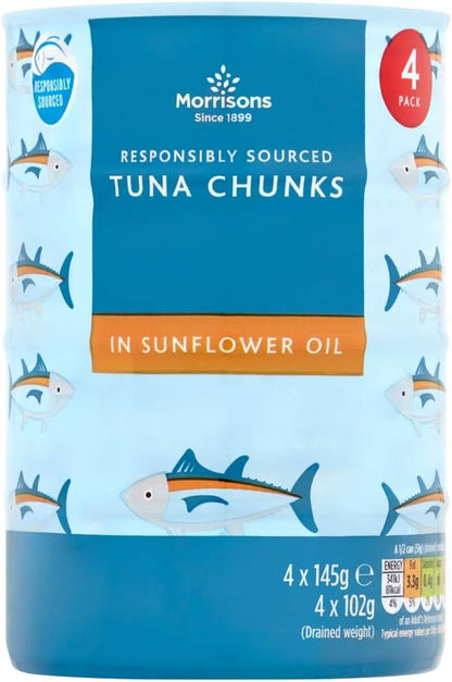 Morrisons Fad Free Tuna Chunks In Sunflower Oil 4 X 145G