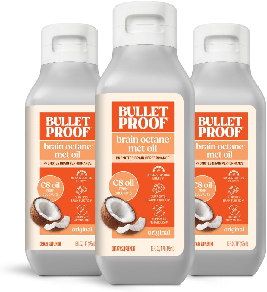 Bulletproof Coconut Brain Octane C8 MCT Oil, 16 Ounces, Premium Keto Supplement for Sustained Energy, Brain and Body Fuel, Unflavored, Add to Coffee and Smoothies, Packaging May Vary
