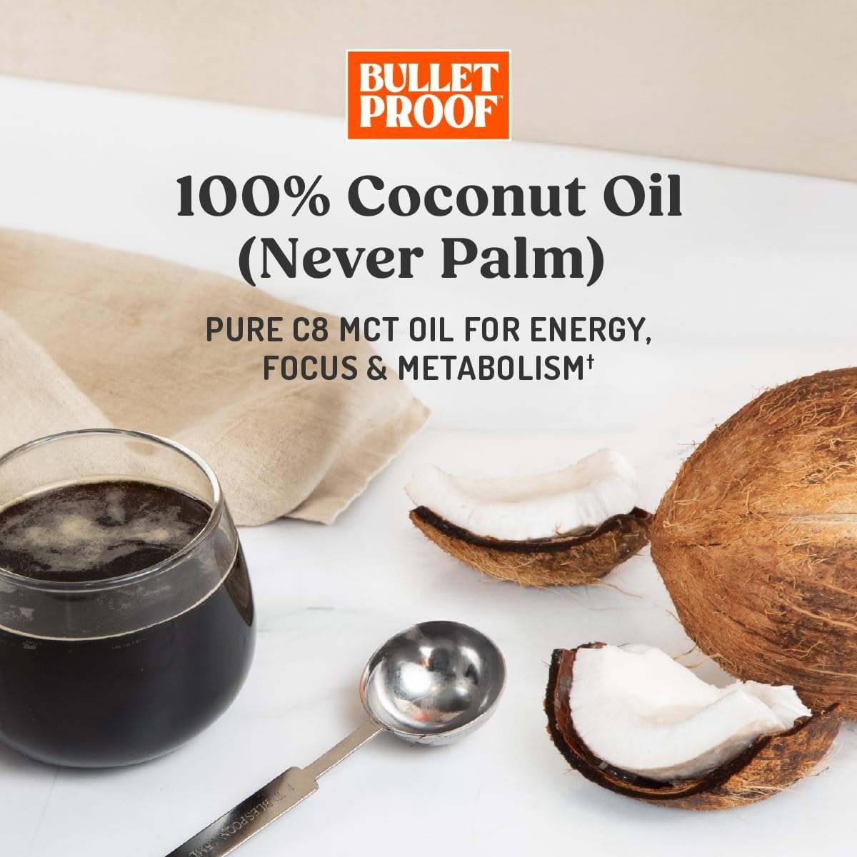 Bulletproof Coconut Brain Octane C8 MCT Oil, 16 Ounces, Premium Keto Supplement for Sustained Energy, Brain and Body Fuel, Unflavored, Add to Coffee and Smoothies, Packaging May Vary