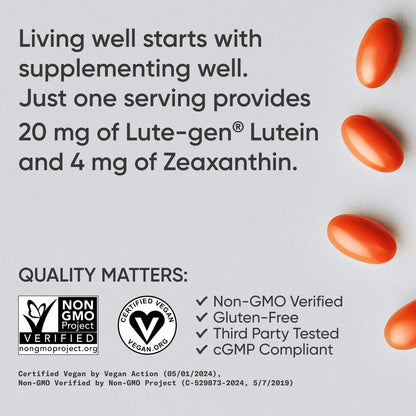 Sports Research® Lutein and Zeaxanthin Capsules - Eye Health Support Supplement Made with Lute-Gen® and Organic Coconut Oil - Vegan Friendly & Non-GMO Verified - 120 Veggie Softgels