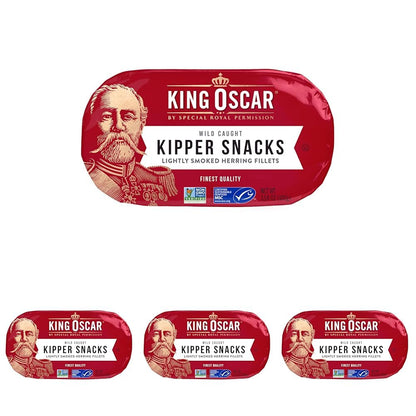 King Oscar Kipper Snacks, 3.54 Ounce Cans (Pack of 12), Lightly Smoked Herring Fillets, Wild Caught Canned Herring