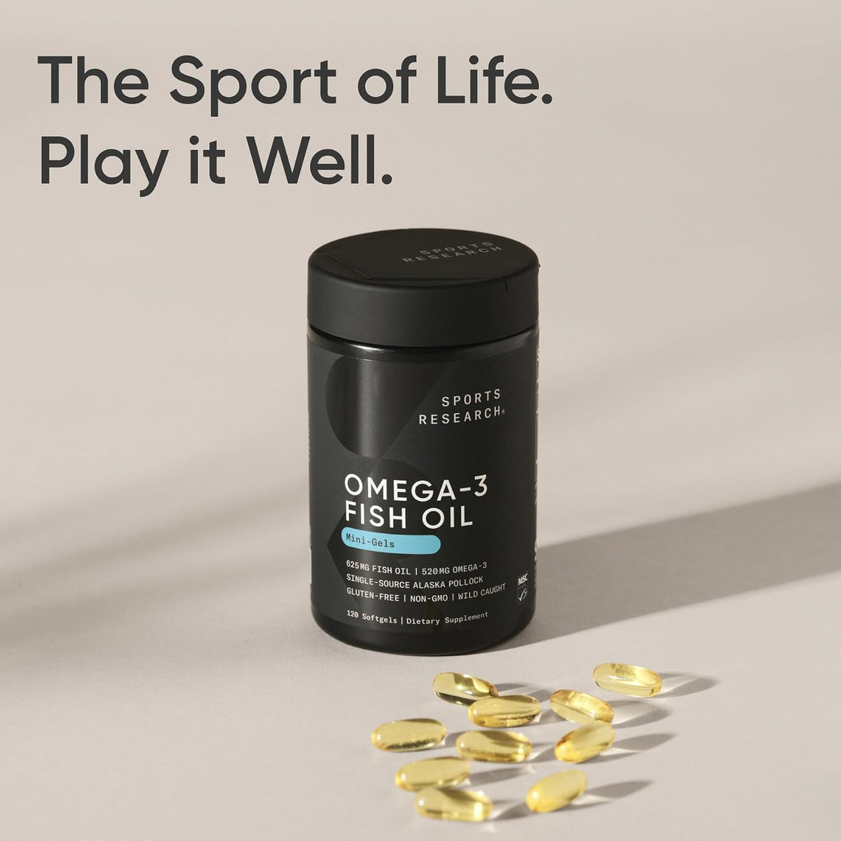 Sports Research Fish Oil Mini-Softgels - Easy to Swallow Omega-3 Fatty Acids from Wild Caught Alaska Pollock - 625mg, 120 Softgels