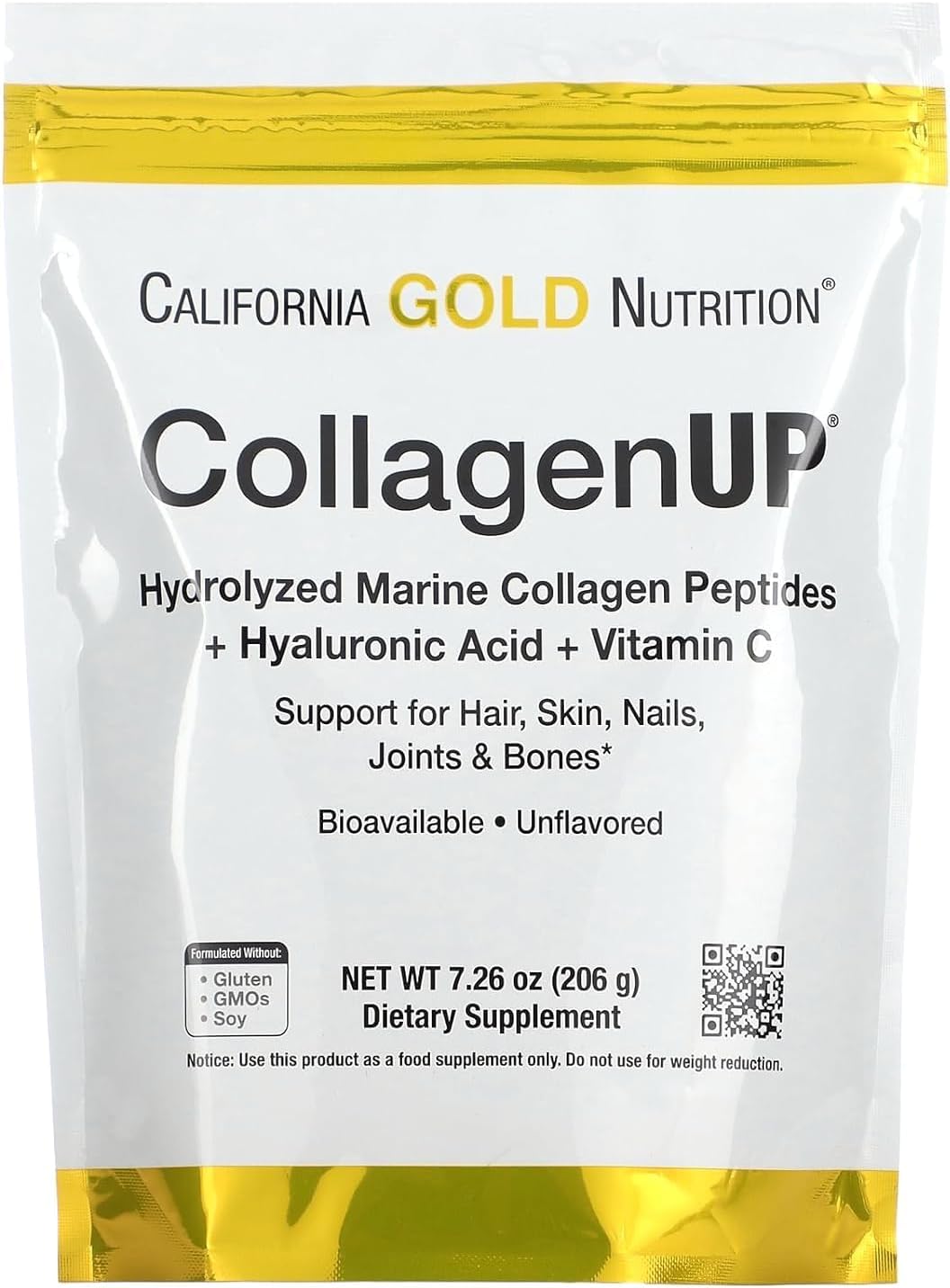 California Gold Nutrition CollagenUP Marine Collagen Hyaluronic Acid Vitamin C Unflavored 7 26 oz 206 g