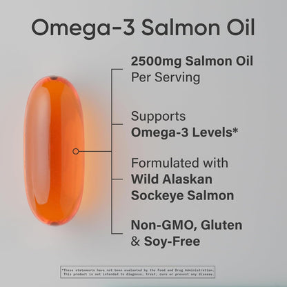 Sports Research® Salmon Oil - Single-Source Wild Alaskan Sockeye | 2500 mg per Serving w/EPA & DHA Fatty Acids | MSC Certified - 180 Count Softgels