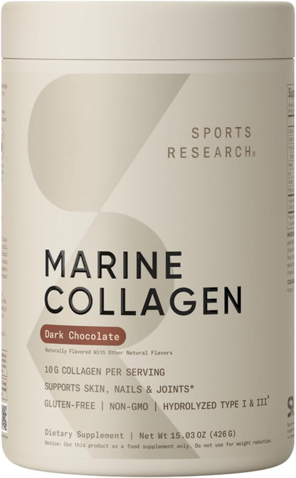 Sports Research Marine Collagen Peptides Powder - Sourced from Wild-Caught Fish, Pescatarian Friendly, Keto Certified & Non-GMO Verified - Easy to Mix in Water or Juice! (34 Servings)