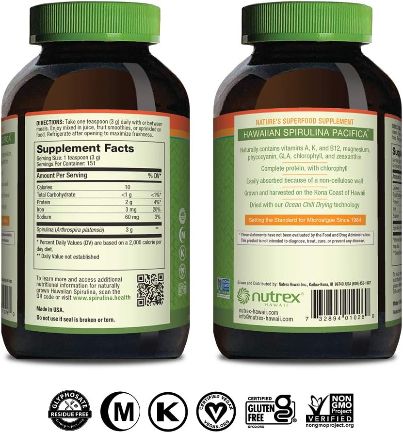 Nutrex Hawaii, Pure Hawaiian Spirulina Powder, Vegan, Supports Immune System, Heart, Cells and Energy, 5 Ounce