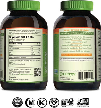 Nutrex Hawaii, Pure Hawaiian Spirulina Powder, Vegan, Supports Immune System, Heart, Cells and Energy, 5 Ounce