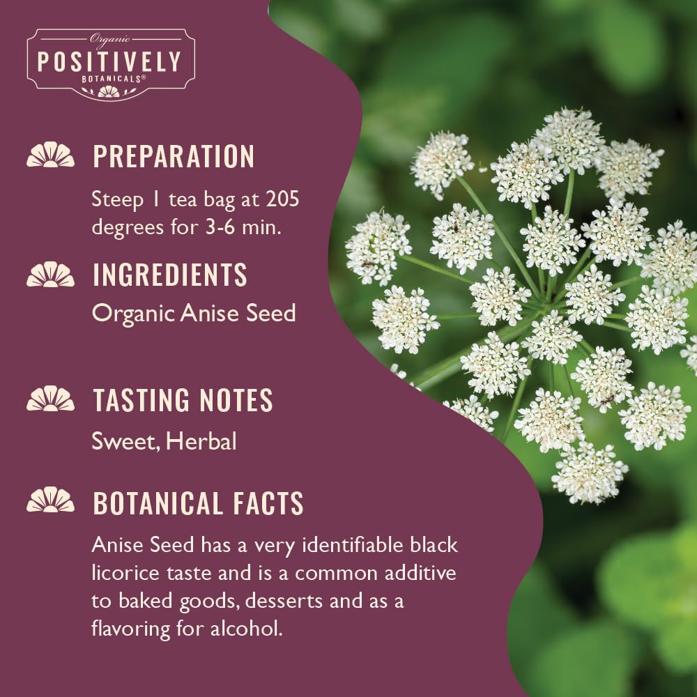 Organic Positively Botanicals Company, Anise Seed Herbal Tea Bags, 20 Count