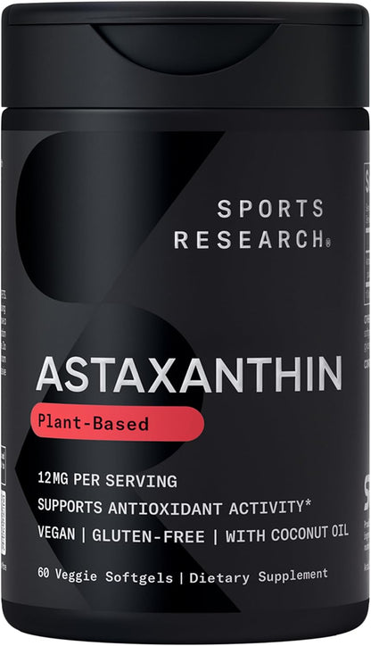 Sports Research® Vegan Astaxanthin 12mg w/Organic Coconut Oil, 60 Count