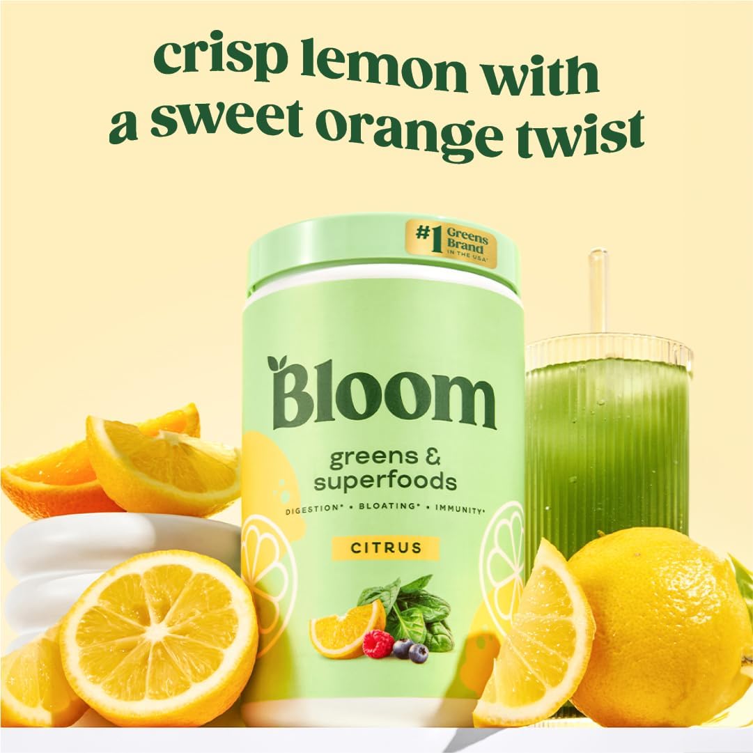 Bloom Nutrition Greens and Superfoods Powder for Digestive Health, Greens Powder, Digestive Enzymes, Probiotics, Spirulina, Chlorella for Bloating & Gut Support, Green Juice, 30 SVG, Strawberry Kiwi