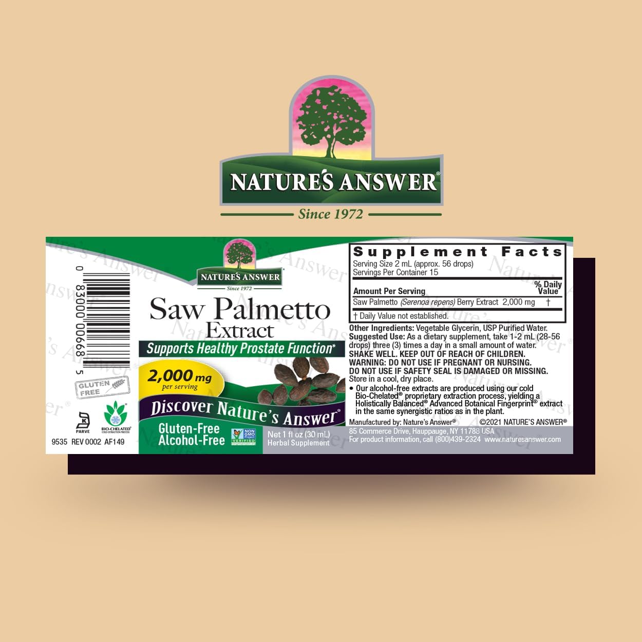 Nature's Answer Alcohol-Free Saw Palmetto Berry Extract, 1-Fluid Ounce | Prostate Support | Natural Urinary Health | Promotes Hair Growth