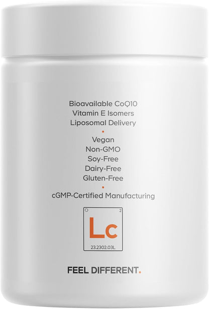 Codeage Liposomal CoQ10 Supplement - 125 mg Coenzyme Q10 with Vitamin E Isomers Tocopherols - 2-Month Supply - 1 Capsule Per Serving - Liposomal Delivery - Vegan, Non-GMO, Gluten-Free - 60 Capsules