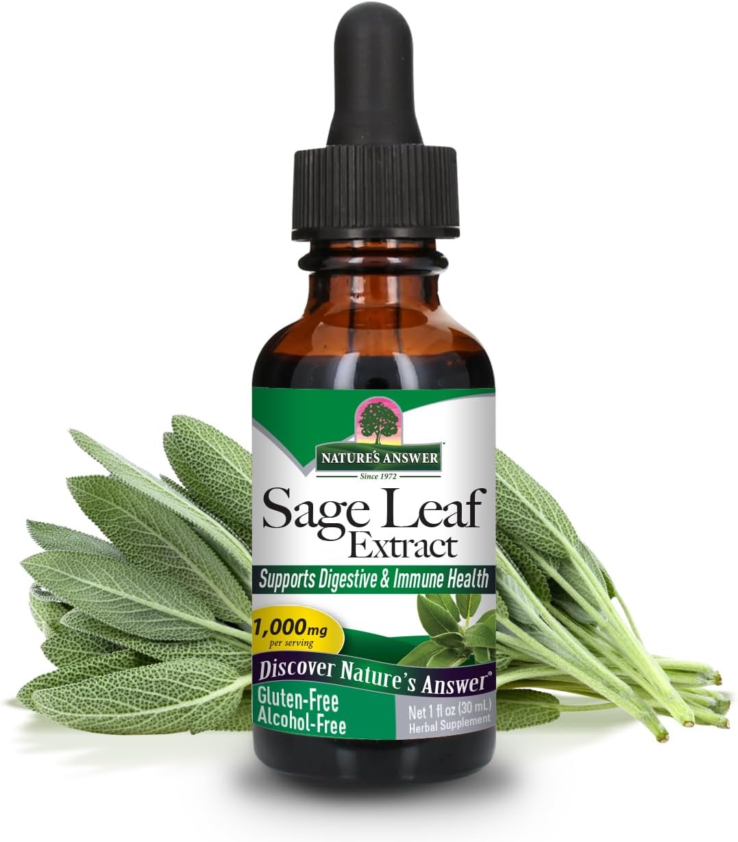 Nature's Answer Alcohol-Free Sage Leaf, 1-Fluid Ounce Sage Liquid Extract Gluten Free Sage Extract Supplement