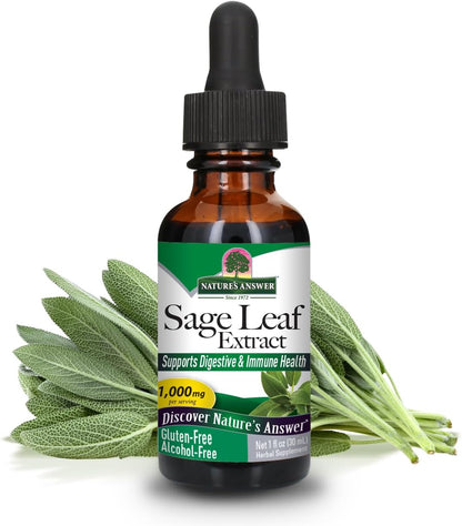 Nature's Answer Alcohol-Free Sage Leaf, 1-Fluid Ounce Sage Liquid Extract Gluten Free Sage Extract Supplement