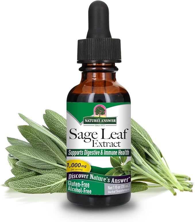 Nature's Answer Alcohol-Free Sage Leaf, 1-Fluid Ounce Sage Liquid Extract Gluten Free Sage Extract Supplement