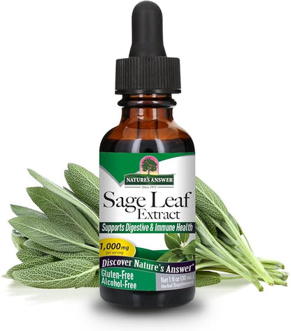 Nature's Answer Alcohol-Free Sage Leaf, 1-Fluid Ounce Sage Liquid Extract Gluten Free Sage Extract Supplement
