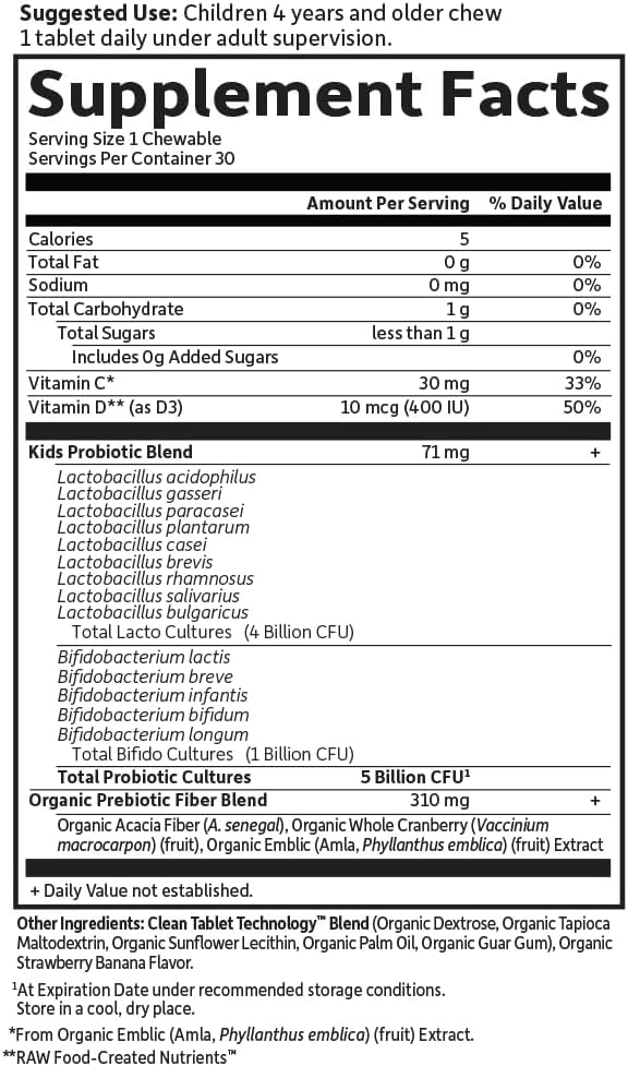 Garden of Life-Dr. Formulated Probiotics Organic Kids-Strawberry Banana-Acidophilus and Probiotic Promotes Immune System,Digestive Health-Gluten,Dairy,Soy-Free,No Sugar Added-Chewables (30 Count)