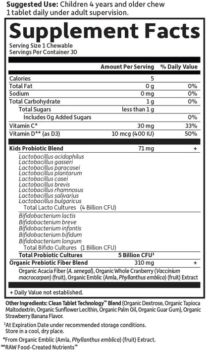 Garden of Life-Dr. Formulated Probiotics Organic Kids-Strawberry Banana-Acidophilus and Probiotic Promotes Immune System,Digestive Health-Gluten,Dairy,Soy-Free,No Sugar Added-Chewables (30 Count)