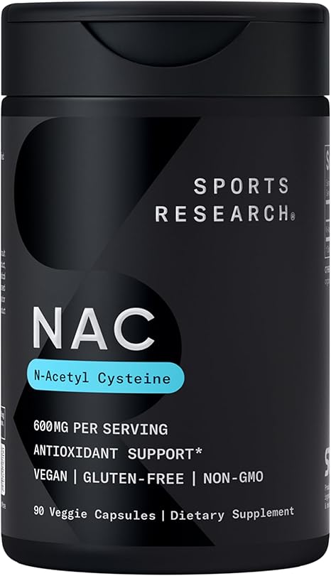Sports Research N-Acetyl L-Cysteine (NAC) 600mg, 90 Veggie Capsules - Vegan, Non-GMO, Gluten Free. Lemon Aroma
