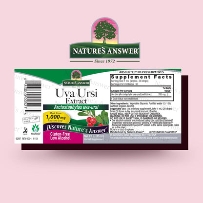 Nature's Answer Uva Ursi Leaf Liquid Drops with Organic Alcohol, 1000mg, 1-Fluid Ounce | Urinary Tract Support | Supports Nephrotic System Function | Vegan, Non-GMO | Single Count