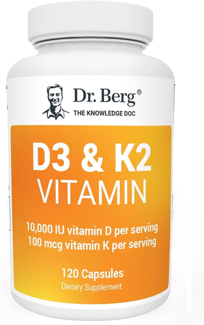 Dr. Berg D3 K2 Vitamin 5000 IU w/MCT Powder - Includes 50 mcg MK7 Vitamin K2, Purified Bile Salts, Zinc & Magnesium for Ultimate Absorption - K2 D3 Vitamin Supplement - 60 Capsules