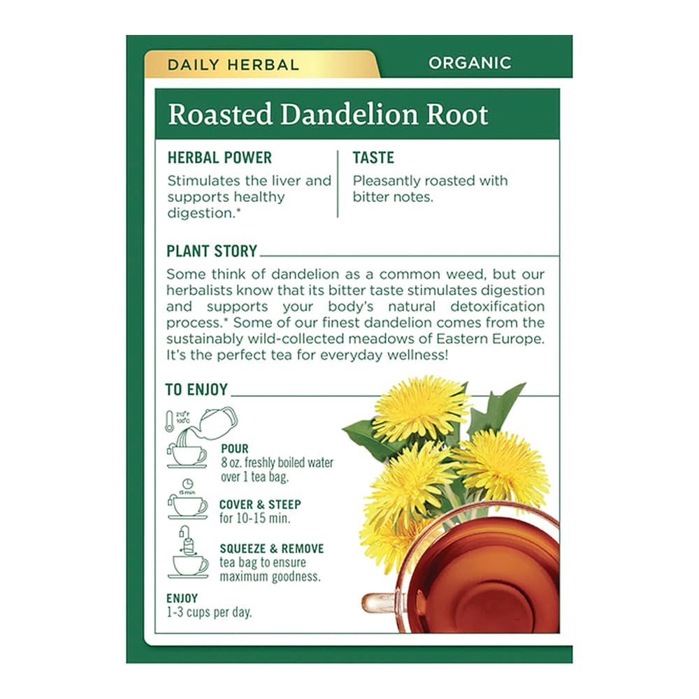 Roasted Dandelion Root Tea - 16 Count - Pack of 1, 0.85 oz