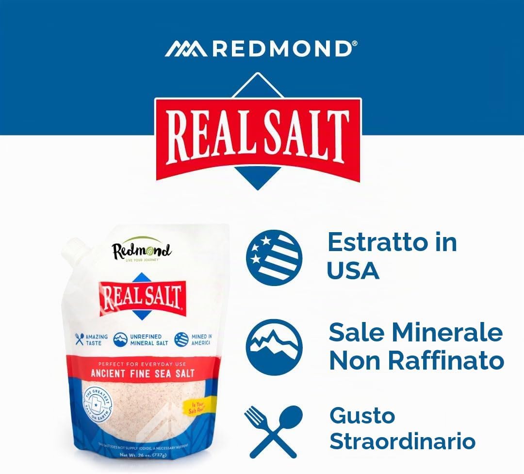 Redmond Real Salt Fine Salt 26oz Refill - Utah Pure Natural Sea Salt Untreated Medium Grain Mineral Rich