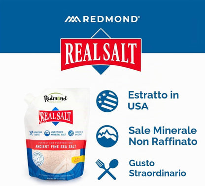 Redmond Real Salt Fine Salt 26oz Refill - Utah Pure Natural Sea Salt Untreated Medium Grain Mineral Rich