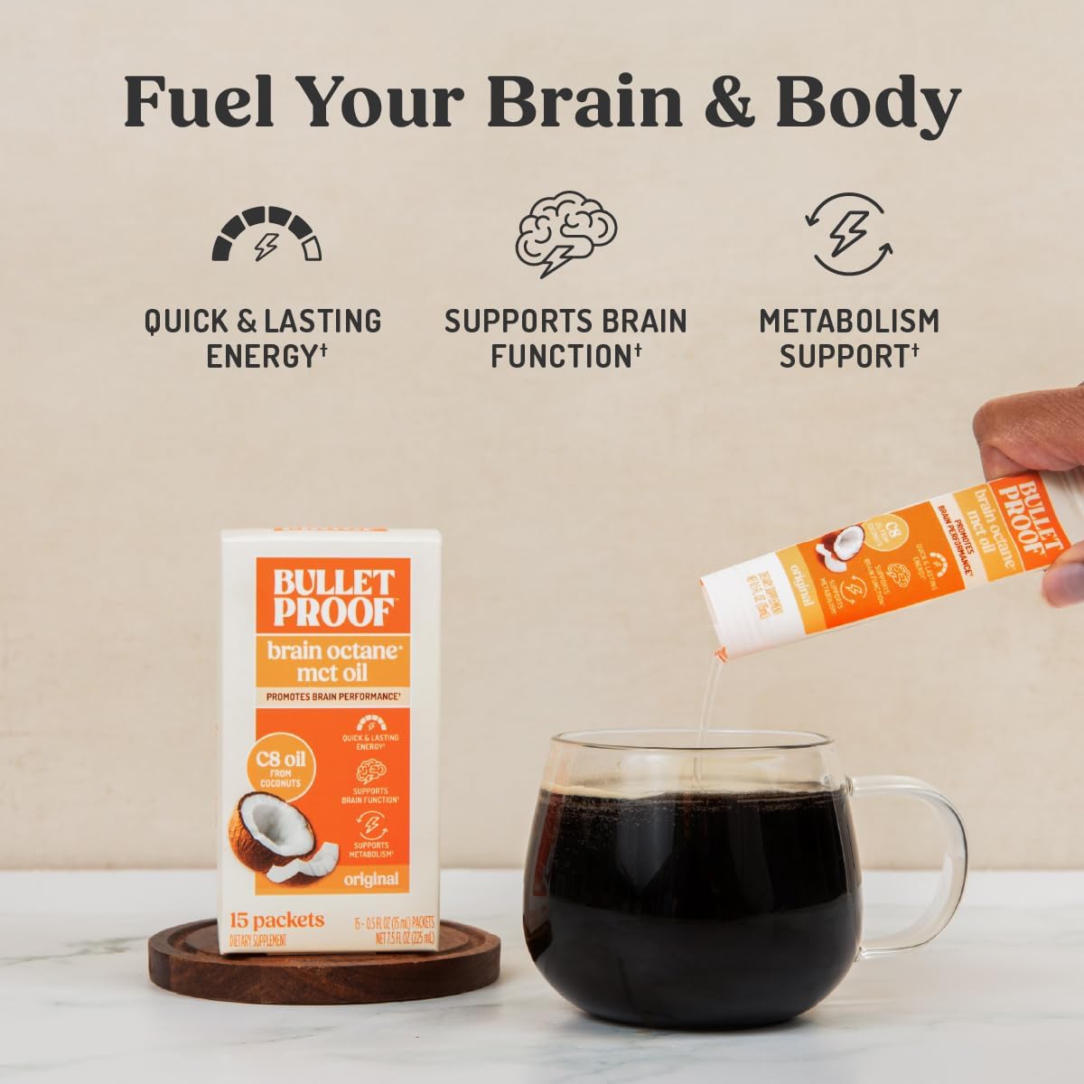 Bulletproof Coconut Brain Octane C8 MCT Oil, 16 Ounces, Premium Keto Supplement for Sustained Energy, Brain and Body Fuel, Unflavored, Add to Coffee and Smoothies, Packaging May Vary